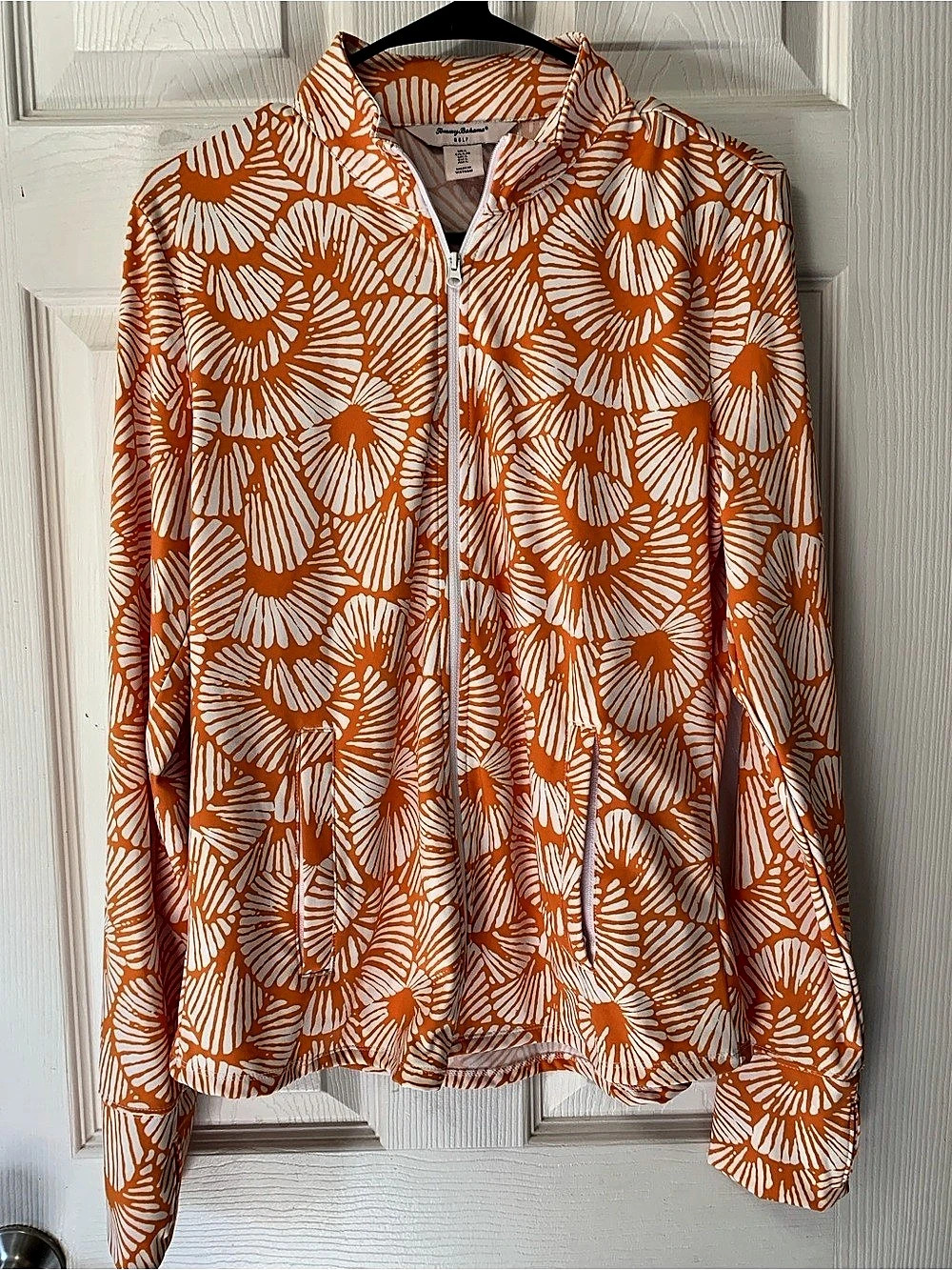 Tommy Bahama Golf Shell Print Full Zip Jacket Women’s Orange & White Abstract